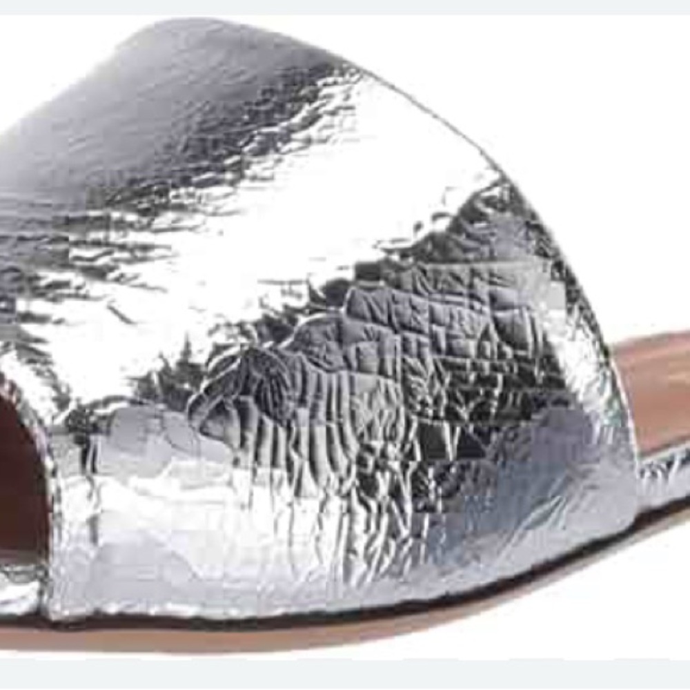 Aldo Silver Peep-Toe‎ Mules with Reflective Finish